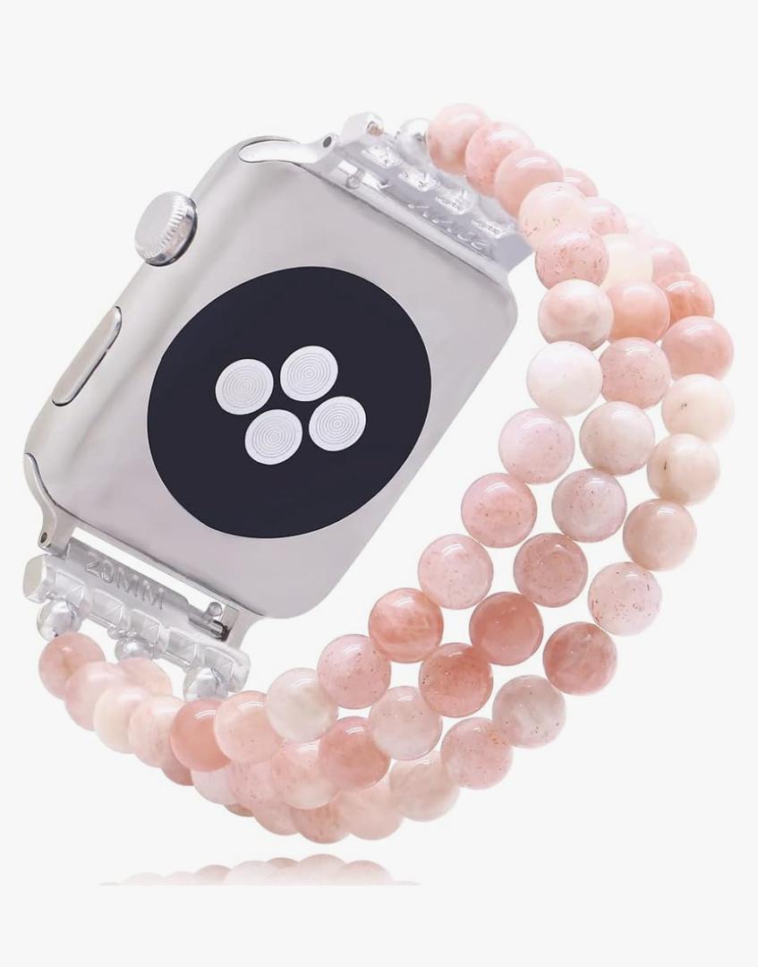Natural Stone Beaded Bracelet Compatible with Apple Watch Band Series 9, 10, Ultra 2, SE, Ultra 8 7 6 5 4 3 2 1, Elastic Stretchy Watch Strap for iWatch Band 38mm 40mm 41mm 42mm 44mm 45mm 49mm Women