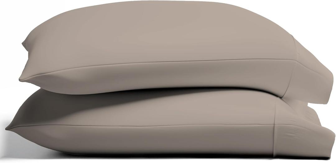 TEXAS LINEN CO. 100% Organic Cotton Percale Pillow Cases Standard/Queen Size Set of 2 - Percale Pillowcases Standard/Queen, Cooling Pillowcases for Sleeping, Cotton Pillow Covers - Taupe