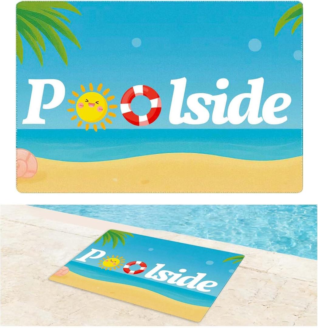 24" x 35" Pool Mat Non Slip Poolside Seating Mat for Edge of Pool Floor Pool Seat Waterproof Outdoor Pool Rug Deck Runner Rubber Poolside Chair with Drainage for Inside Outside Summer Beach Lounging