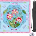 Blue Floral Mahjong Mat 31.5" x 31.5" with American Mahjong Rules, Ships Rolled Table Mat, Non-Slip Noise Reducing Gaming Mat with Carry Bag & Dice, Mahjong Accessories Gift for Women/Men