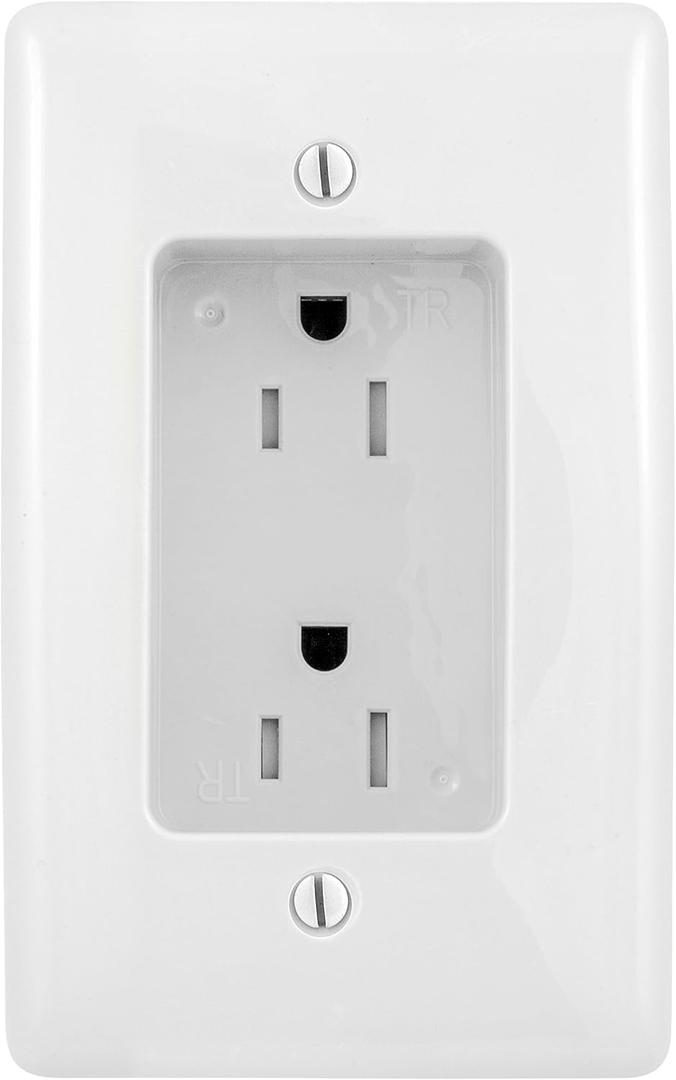 Bryant Electric RR1510W Box Mount 1-Gang Recessed TV Connection Outlet Plate with 15 Amp 125V Tamper-Resistant Duplex Receptacle, White
