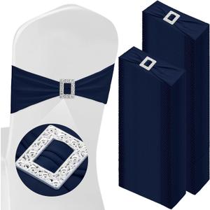 150 Pcs Spandex Chair Sashes with Square Buckle Slider Stretch Chair Cover Band Universal Elastic Ties Straps Bows for Wedding Banquet Event Party Decoration(Navy Blue)