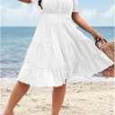 Floerns Women's Plus Size Tie Front Square Neck Puff Sleeve Ruffle Hem Midi Dress (Pink, XS)