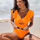 Sovoyontee Women's Ruffle One Piece Swimsuit Tummy Control Bathing Suits Drawstring Cutout V Neck Swimwear (Green, S)