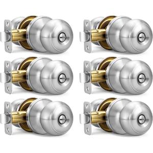 Brushed Nickel Door Knobs, 6 Pack Privacy Door Knobs Interior Door Knobs for Bedroom/Bathroom Keyless Doorknobs Interior/Exterior Lockset, Brushed Nickel Modern Design Door Hardware