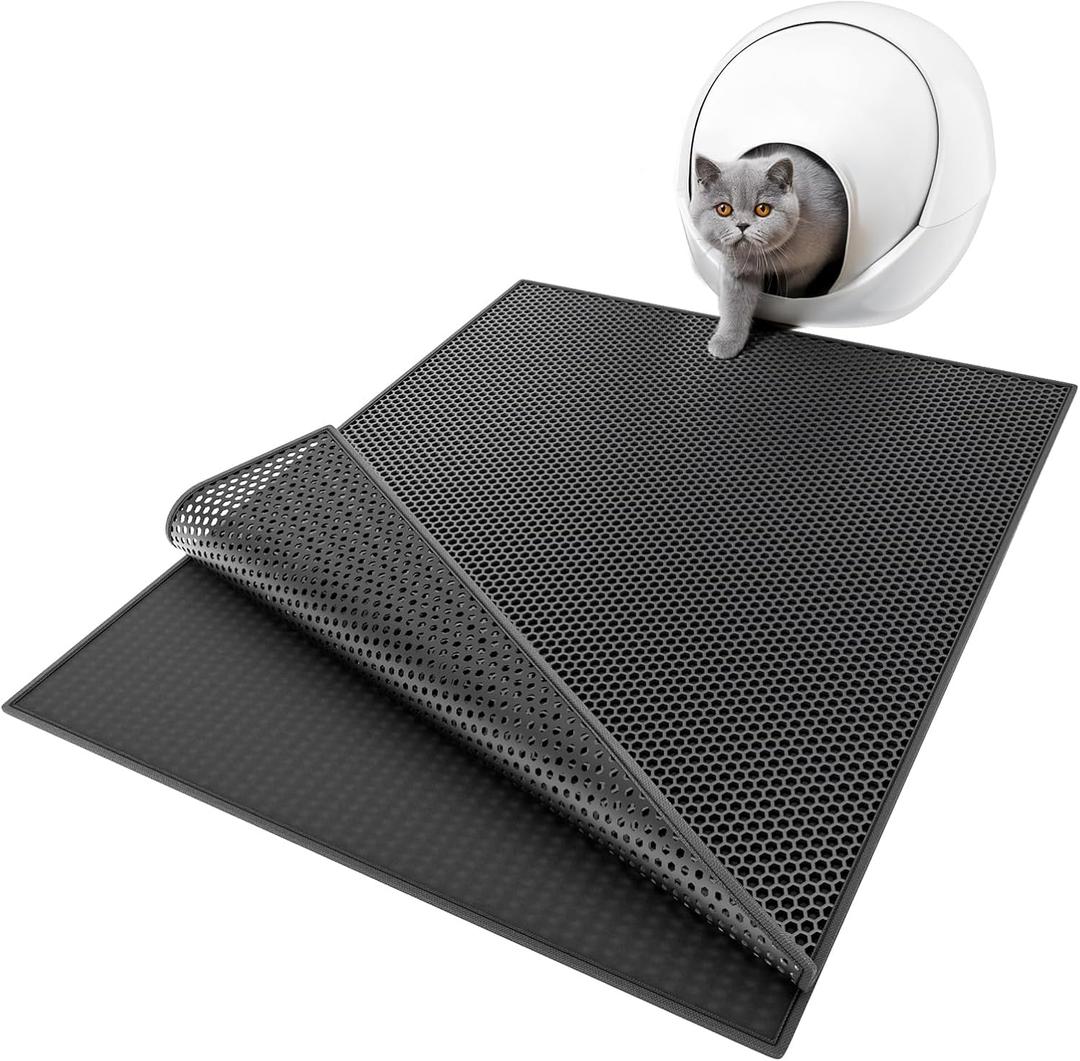 ESTHELLO Cat Litter Mat Large, Cat Litter Trapping Mat, Honeycomb Double Layer Design, Easy to Clean,Washable (36 x 30 Black)