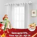 White No Drill Curtain Rods for Windows 48 to 84 Inches, USFOOK 5/8 Inch Curtain Rods No Drilling with 3M Adhesive Holders, Apartment Friendly Drapery Rod with Round Finials
