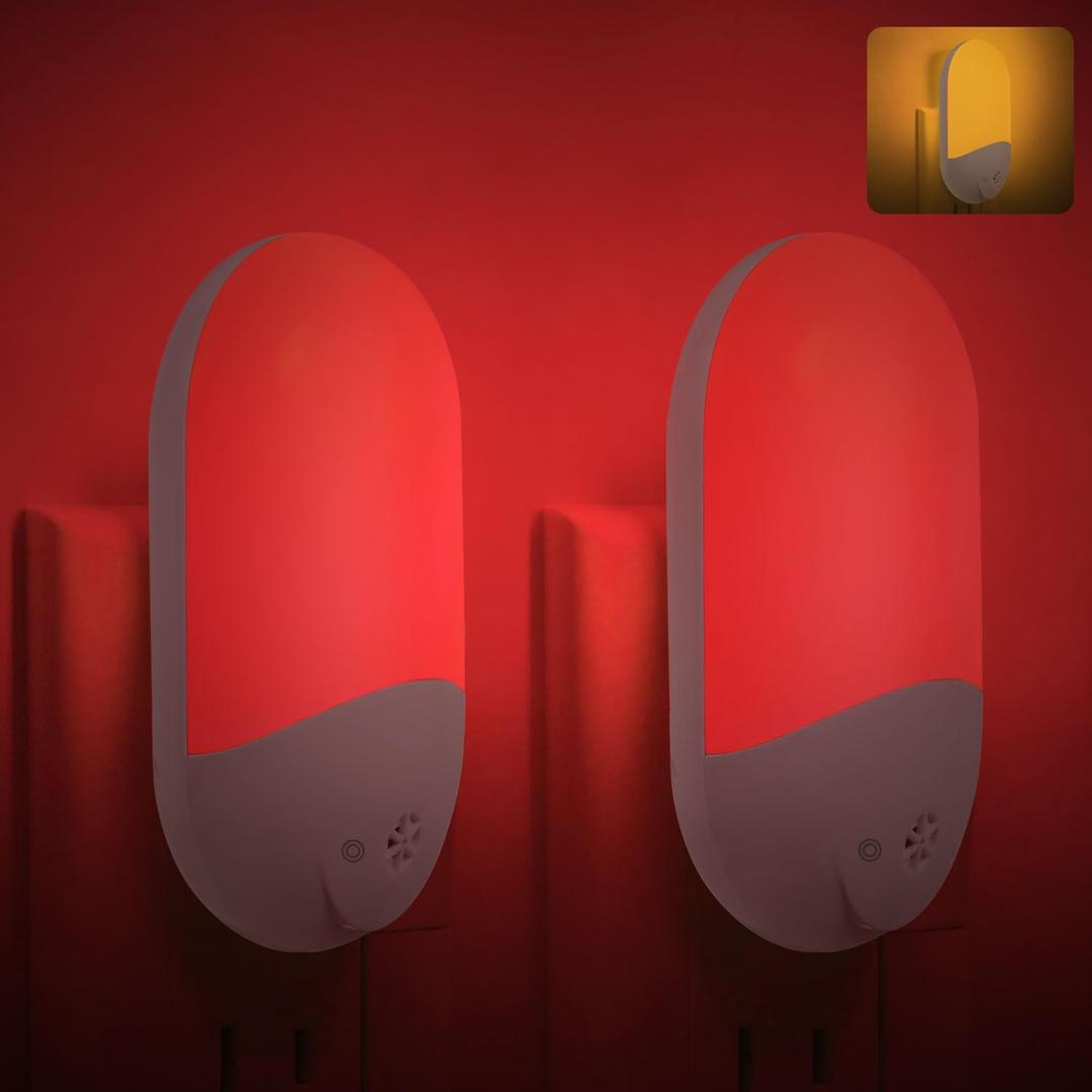 670nm Red & Amber Light Night Light Plug into Wall for Sleep[2 Pack] - Zero Blue Light, Dusk to Dawn Sensor Auto On/Off LED Red Night Light for Nursery Bedroom Bathroom