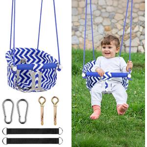 Comfy Toddler Swing Seat, Heavy-Duty Baby Swing with Adjustable Rope & Safety Harness, Drop-Resistant Design Canvas Hanging Tree Swings Easy Installation for Outdoor Indoor Playground Backyard (Blue)