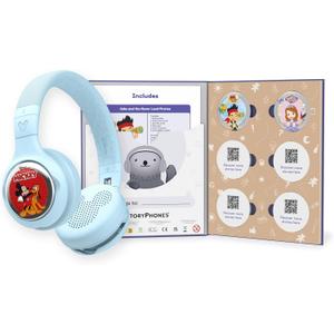 Bundle - Includes Storytelling Foldable Bluetooth Kids Headphones and 3 Disney StoryShield Disks (Blue)