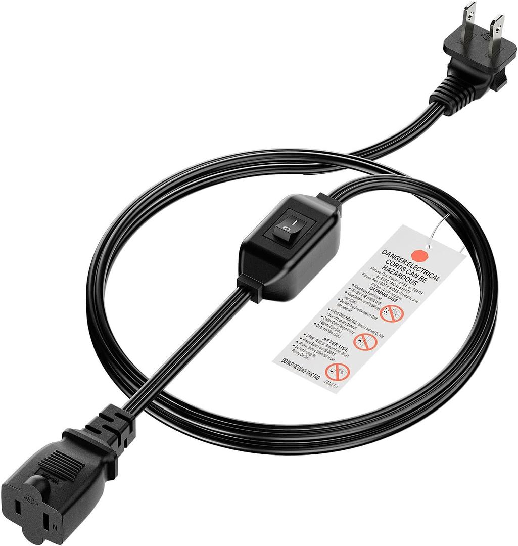 [6-Feet] On Off Switch Extension Cord, Right Angle 2-Prong Polarized Extension Cord with On-Off Inline Switch 12A 125V for Your Chargers/Lamp/Power Adapters etc, 16AWG Cord (Black)