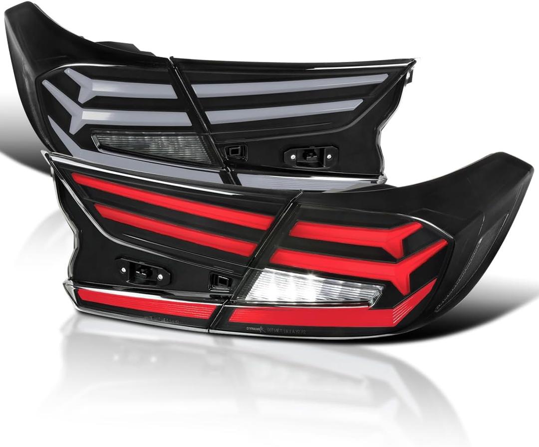 Spec-D Tuning Black LED Sequential Tail Lights w/White Light Bars and Startup Animation Compatible with 2018-2022 Honda Accord 4Dr Sedan, Left + Right Pair Assembly