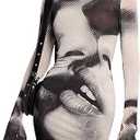 SOLY HUX Women's Graphic Print Bodycon Mini Dress Turtleneck Long Sleeve Pencil Dresses