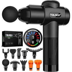 TOLOCO Massage Gun, Deep Tissue Back Massage for Athletes for Pain Relief, Percussion Massager with 10 Massages Heads & Silent Brushless Motor, Gifts for Fathers Day, Black