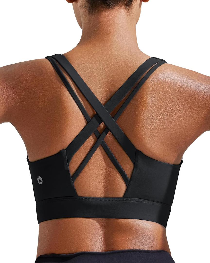 RUNNING GIRL High Impact Sports Bra for Women,Criss-Cross Back Top with Moulded Cups Womens Sports Bra High Support (Black, M)