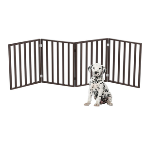 Pet Gate - 4-Panel Indoor Foldable Dog Fence for Stairs, Hallways or Doorways - 72x24-Inch Retractable Wood Freestanding Dog Gates by PETMAKER (Brown)