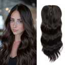 Lace Front Hair Body Wavy Topper Big Base Cover Thinning/White Hair Clip in Toppers Fiber Wiglets with Fringe (Brown Black)
