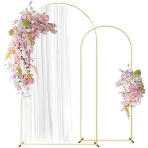 Wedding Arch Backdrop Stand Set of 2 (7.2FT, 6FT) Gold Wedding Balloon Arched Backdrop Stand Square Arch Frame for Birthday Party Bridal Baby Shower Ceremony Decoration