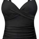 Women's Underwire Tankini Top Only - Push Up Swimsuit Top with Bra Support Tummy Control Bathing Suit Top No Bottom 2025 (L)