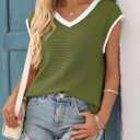 Imily Bela Summer Cap Sleeve Sweater Vest for Women Casual V Neck Sleeveless Knit Pullover Tank Tops 2025 Spring Shirts (Small, Army Green)