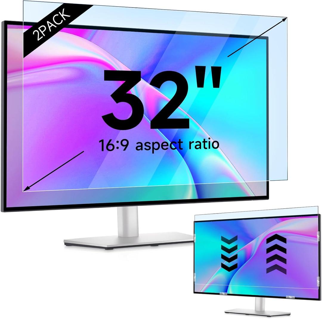 IPROKKO 2Pack 32 Inch Blue Light Screen Protector for 16:9 Computer Monitor | Anti Glare & Scratch Shield, Eye Protection UV Filter Film, Removable Blue Light Blocking Cover For PC Desktop TV Display