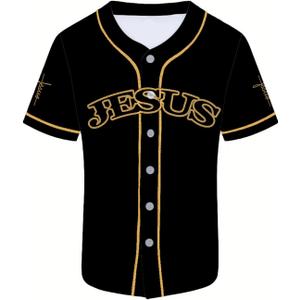 Print Baseball Jerseys for Men Sports Shirts Casual Baseball for Fans (Medium, Jesus)
