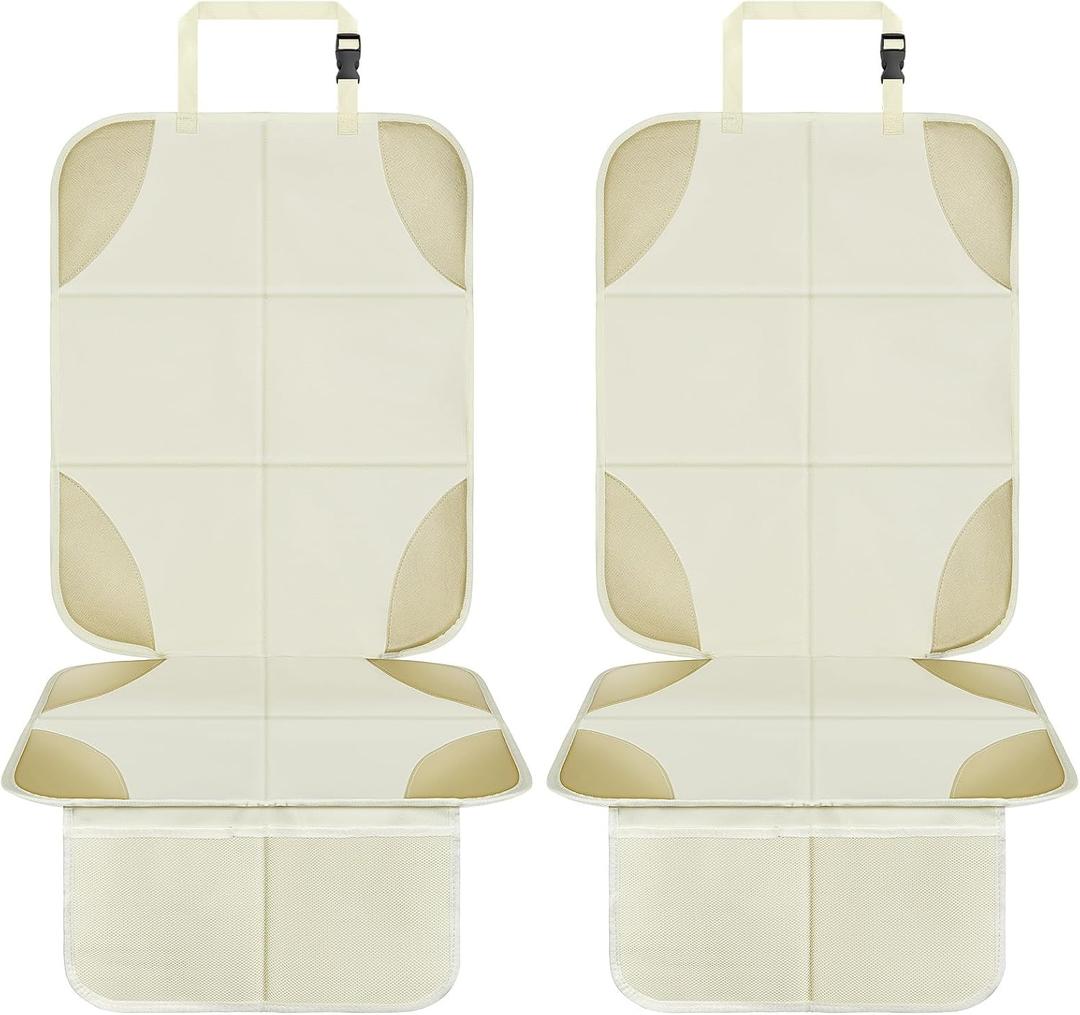 Musclez Baby Car Seat Protectors for Child Car Seat, Baby Car Seat Cover Waterproof 600D Fabric Padding Non-Slip Backing 2 Mesh Pockets, Carseat Protector for Travel Vehicles Baby Pets (White-2pcs)