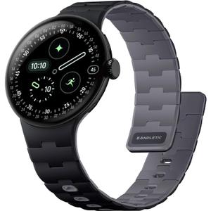 Bandletic Magnetic Silicone Bands Compatible with Google Pixel Watch 4/3/2/1 41mm for Women and Men, Rugged Soft Sport Strap Replacement Wristband (Black/Space Gray)