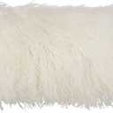 SARO LIFESTYLE Mongolian Lamb Fur Poly Filled Throw Pillow (12"x20", Ivory)