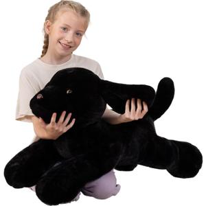 Giant Black Lab Stuffed Animal 31.5 Inch, Big Realistic Stuffed Labrador Dog Plush Toy, Puppy Throw Pillow Gift for Kids