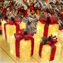 Christmas Decorations Lighted Gift Boxes, Set of 4 Light Up Present Boxes, 80 LED Plug in Lighted Xmas Boxes for Outdoor Indoor Christmas Tree, Yard, Home Decor