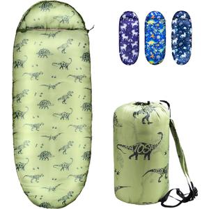 Kids Sleeping Bags for Boys  Military Green Dinosaur  Rioyalo YOLO 45 Camping Sleeping Bags for Kids with Carry Bag - Outdoor and Indoor (Military Dinosaur)