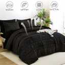 WONGS BEDDING Queen Comforter Set 7 Pieces, Boho Black Gold Geometric Striped Comforter for Queen Bed in a Bag, Soft Microfiber Bedding Set with Pillowcases, Flat Sheet, Fitted Sheet, Pillow Shams