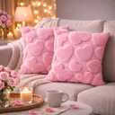 Valentines Pillow Covers 18x18 inch Set of 2 Valentines Day Decoration Pink Heart Soft Plush Faux Fur Jacquard Throw Pillows for Bedroom Sofa Holiday Festivals Home Decor