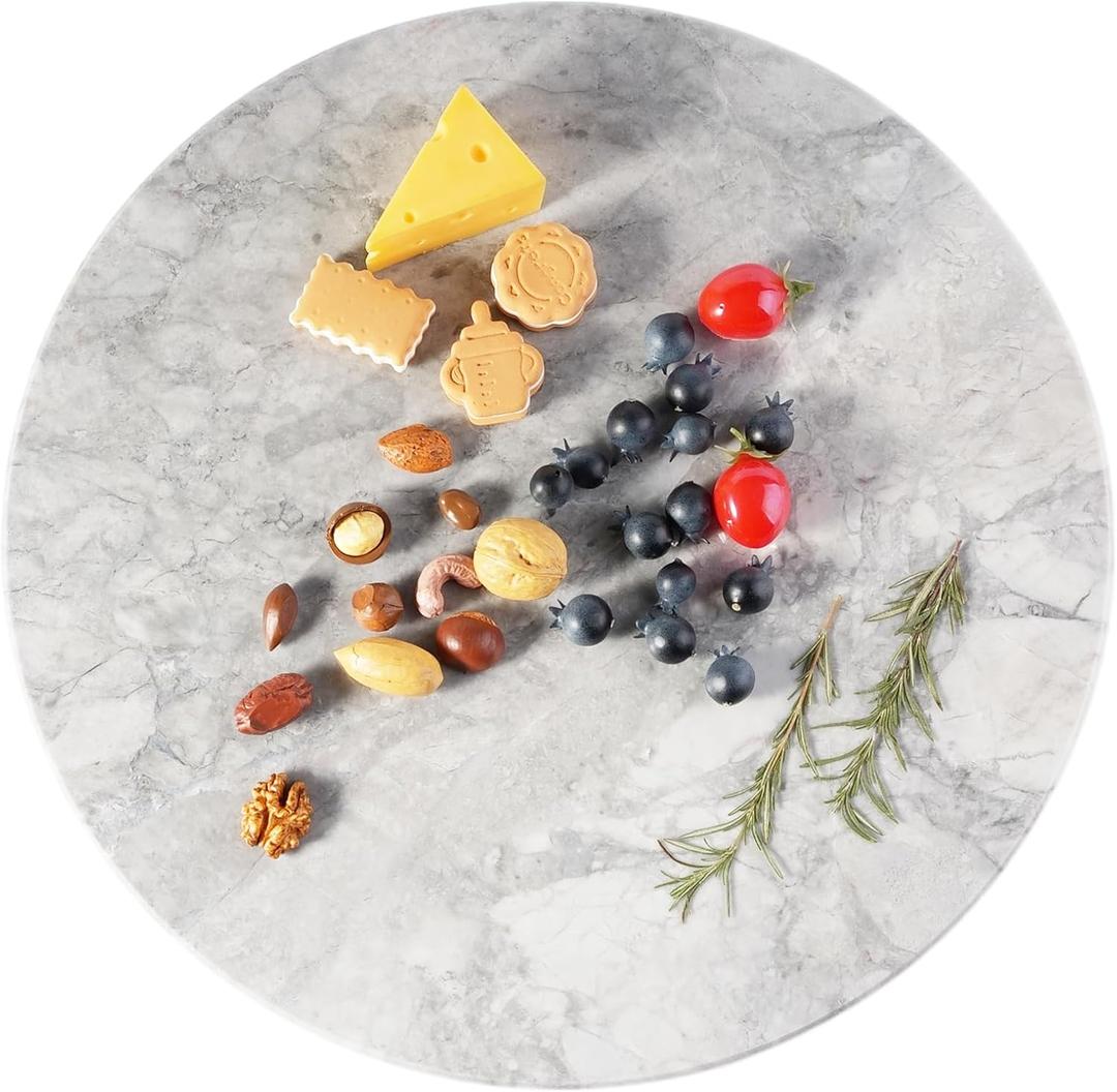 White Marble Cutting Board Round, 16" Marble Cheese Board for Kitchen - Non-Stick Heat Resistant Stone Cutting Boards for Baking, Charcuterie, Pastry