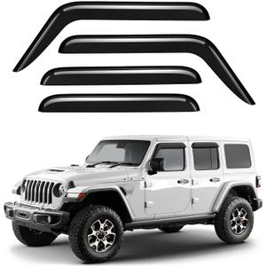 Original 4pcs Wind Deflector, Outside Mount Tape-On Waterproof Rain Guards Set, Sunroof Side Window Visors Compatible with 2020-2024 Jeep Gladiator, 2018-2024 Jeep Wrangler JL 94183