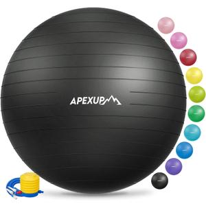 APEXUP Yoga Ball Exercise Ball Anti Slip Heavy Duty for Fitness, Balance & Core Workout (M (19"~22) 55cm, Black)