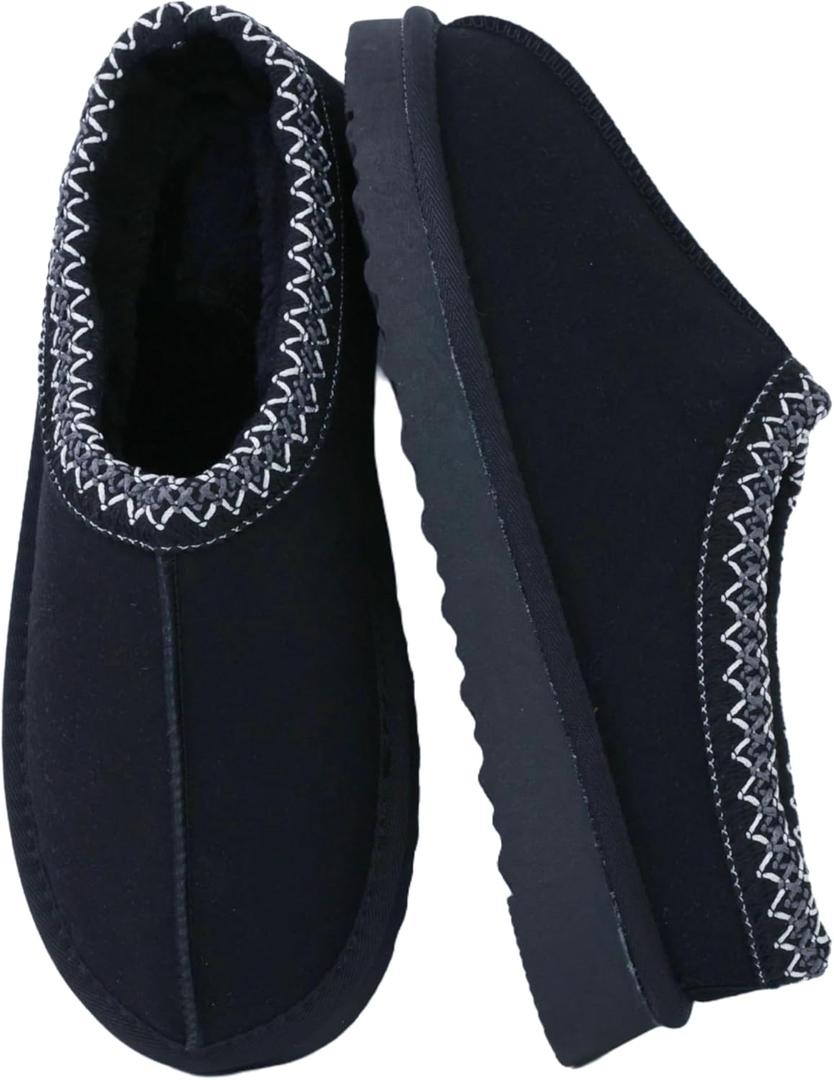 Women's Platform Slippers Winter Mini Boots Anti-Slip Suede Slip on Women Sneakers Fur Lined House Slippers for Indoor Outdoor (6, Flat Black)