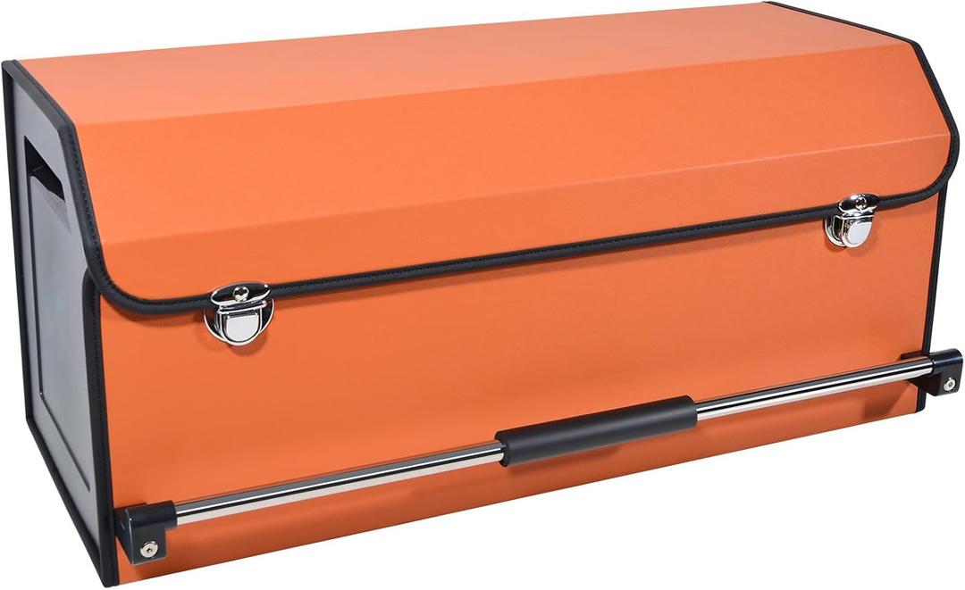 XCF Car Trunk Organizer for SUV, Collapsible Leather Car Storage Trunk Organizer with Lid and Sturdy Handle Car Trunk Leather Storage Box (Orange, 27.1 x 11.4 x 12.2in)