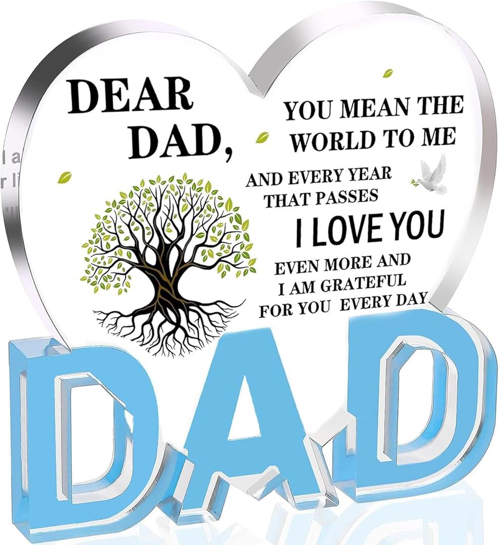 Gifts for Dad, Dad Birthday Gift - Acrylic Heart Plaque 3.9  3.7  0.4inch, Dad Gifts from Daughter Son Wife, Memorial Gifts for Loss of Dad