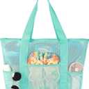 Mesh Beach Bag, Large Bag with Zipper Beach Bags for Women Waterproof Sandproof with 5 Pockets Green