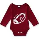 Ritatte Infant Baby Boy Girl Football Onesie Funny Football Heart Graphic Romper Bodysuits Cute Game Day Long Sleeve Outfit(Wine red, (0-3M))