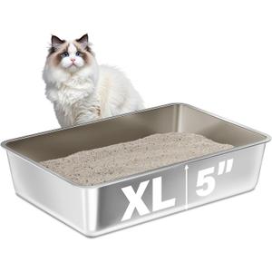 Stainless Steel Litter Box,XL Metal Litter Box for Cat, Large Metal Litterbox for Kitty, Easy Clean, Non Stick No Smell