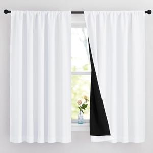 NICETOWN White 100% Blackout Curtains for Bedroom, 2 Thick Layers Completely Blackout Rod Pocket Thermal Insulated Drapes for Kitchen Window (1 Pair, 62 inches Width x 63 inches Length Each Panel