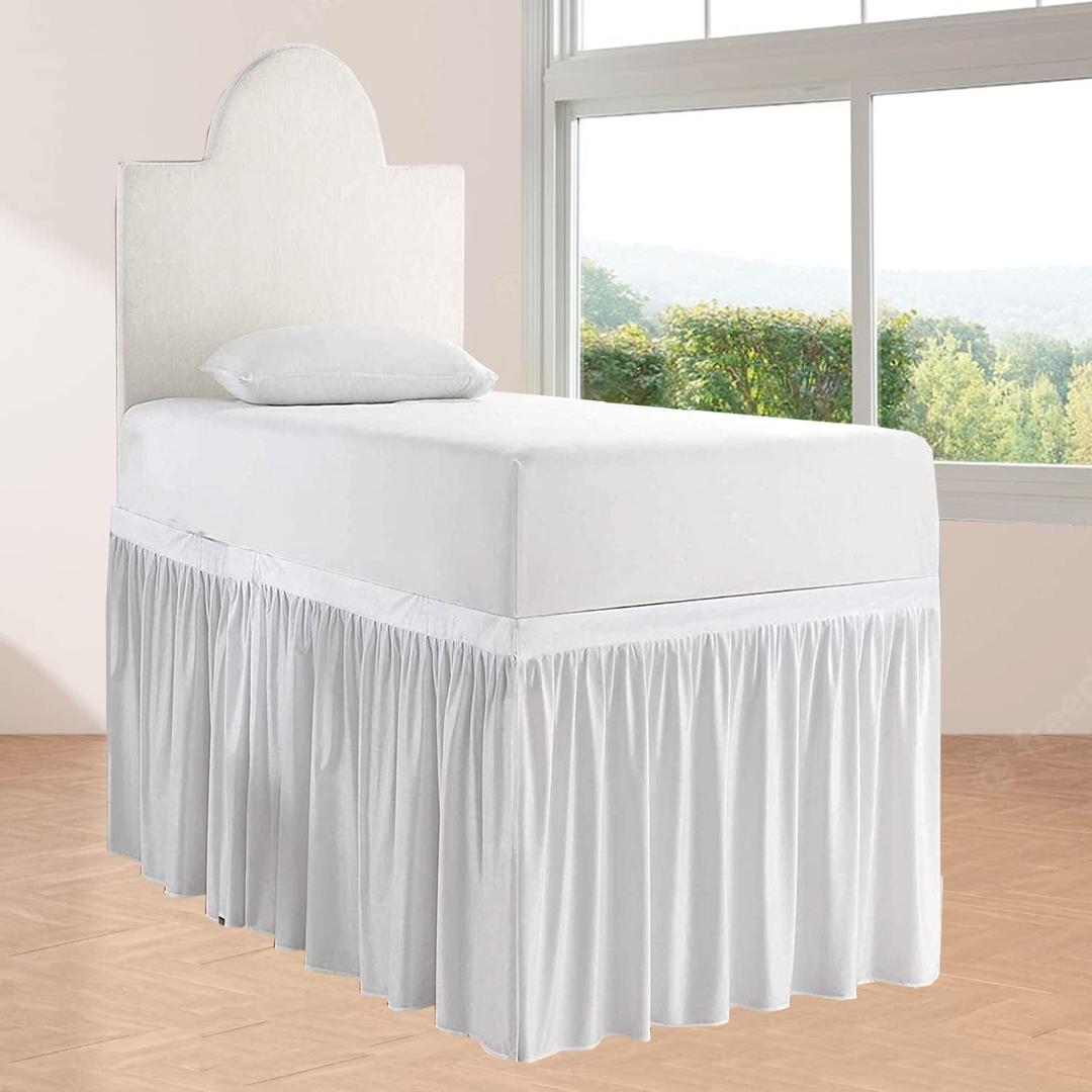 Dorm Bed Skirt - Ruffled, College Size, Extra Long - 42-Inch Tailored Drop - 100% Microfiber (White, Twin-XL/42 Drop)