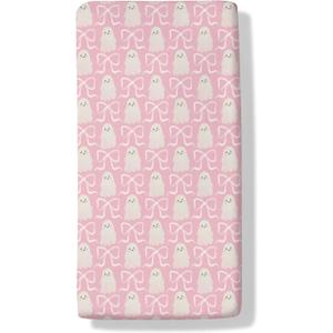 Halloween Spooky Pink Bows Baby Crib Sheets Cute Pastel Bows Soft Crib Sheet Spooky Season Fitted Crib Mattress Cover for Standard Crib and Toddler Mattresses 52"x28" (One size)