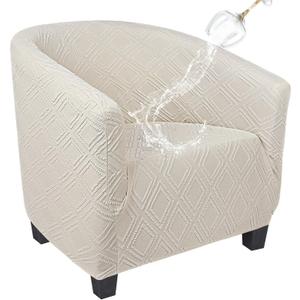 SearchI Waterproof Club Chair Slipcover Stretch Barrel Chair Covers Jacquard Tub Chair Slipcovers Spandex Armchair Sofa Cover Removable Couch Furniture Protector Arm Chair Cover for Living RoomBeige