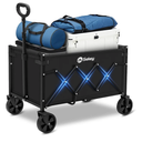 Sekey Wagon Cart with Wheels with 220LBS Capacity,Heavy Duty Wagon Carts Foldable with Drink Holders,Lightweight Utility Portable Cart for Grocery, Shopping, Garden, Camping. Black