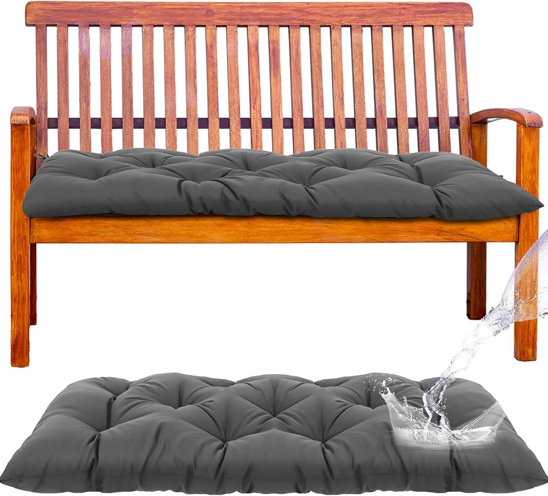 Wenqik Outdoor Bench Cushion 48 x 20 x 3 Inches Waterproof Outdoor Porch Swing Cushion Soft Thicken Chaise Lounge Pad with Ties for Indoor Garden Patio Seat(Gray,Classic)