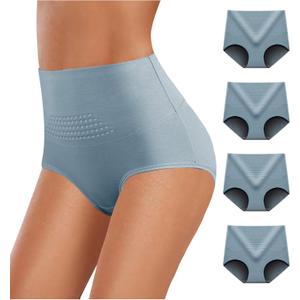 Women's High Waisted Underwear Ladies Soft Full Briefs Panties Multipack (Blue, XL)
